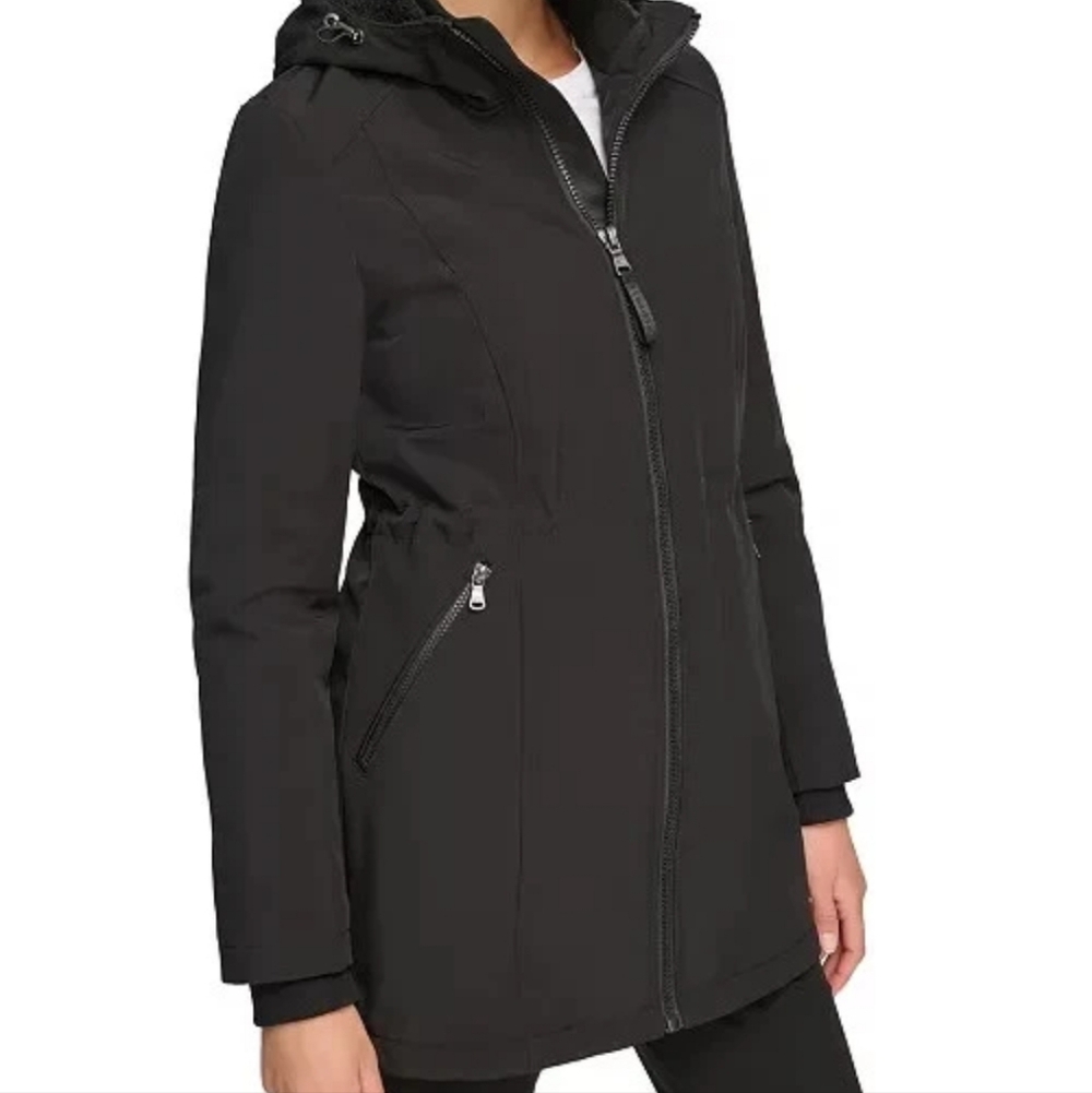 Calvin Klein Women’s PXXL Hooded Jacket Black Sherpa Lined Zip Up Winter Coat